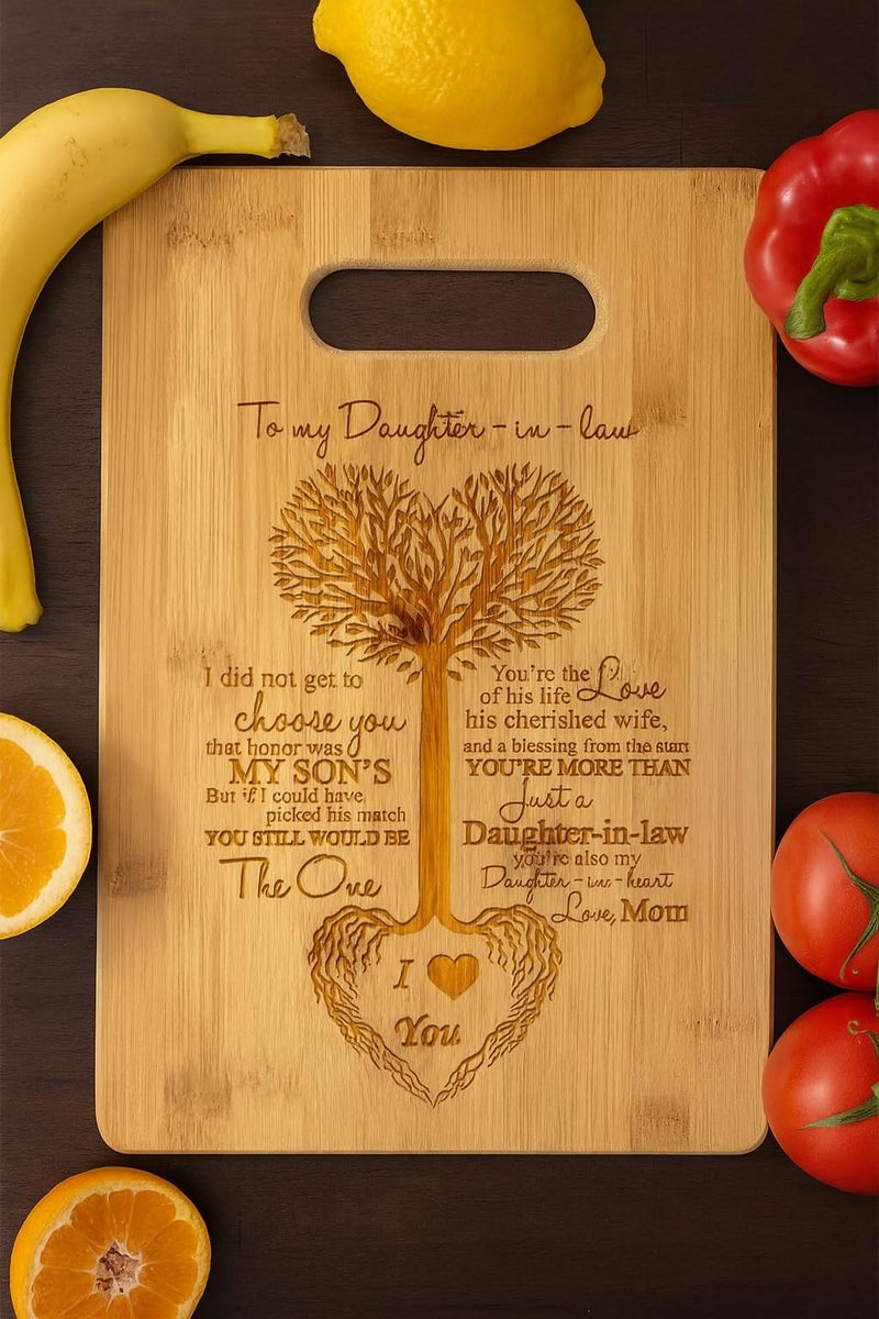 Hat Shark To My Daughter-in-Law Tree Heart Rainbow Sweet Sayings Mother's Day Laser Engraved Bamboo Cutting Board - Wedding, Housewarming, Anniversary, Birthday, Christmas, Gift - Image 4